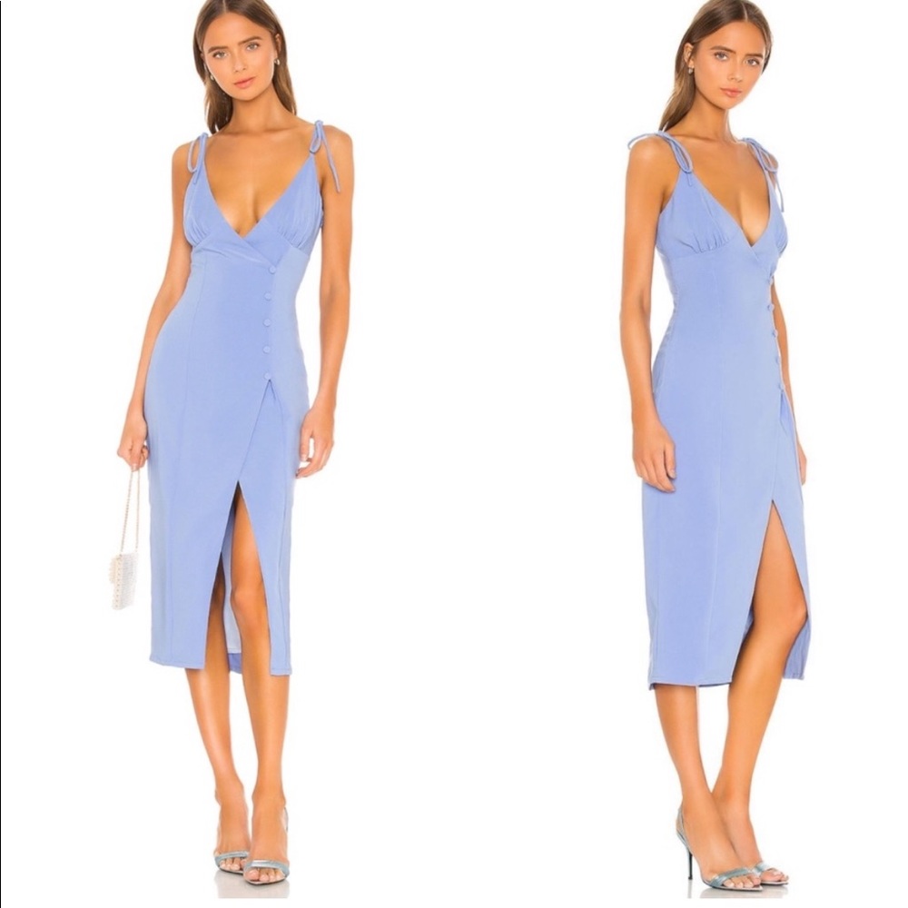 NEW Camila Coelho Aaliya Periwinkle blue faux wrap midi dress size small
